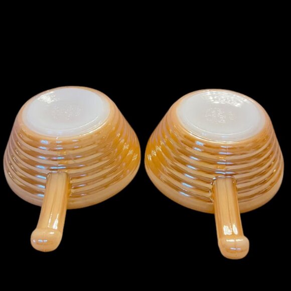 VTG Fire King Peach Luster Beehive Handle Soup Bowls Set of 2 Anchor Hocking USA - Picture 6 of 9